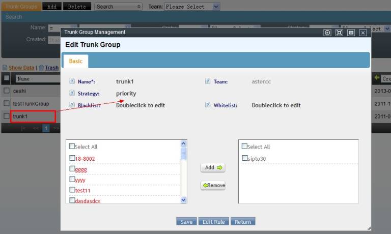 Edit Trunk Group Page