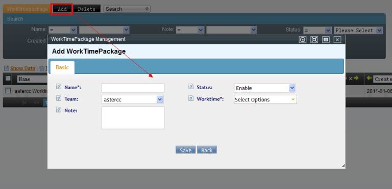 Add Worktime Package Page