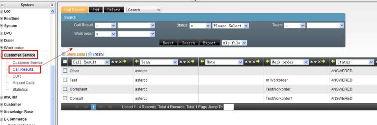 Call Result Page List