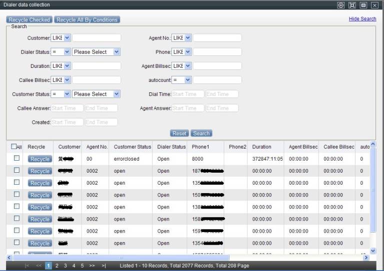 Recycle Customer On the Dialer Page
